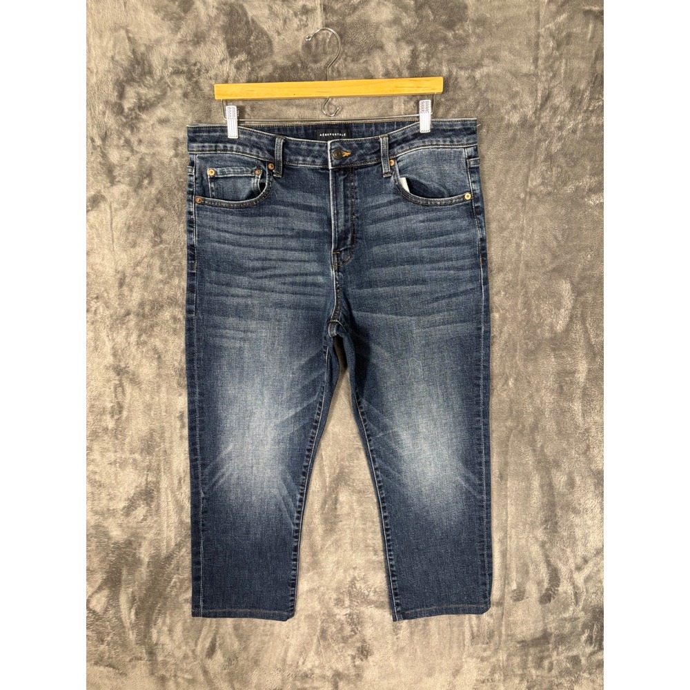 Aeropostale Mens Medium Wash Cropped Straight Leg Jeans Size 36x25